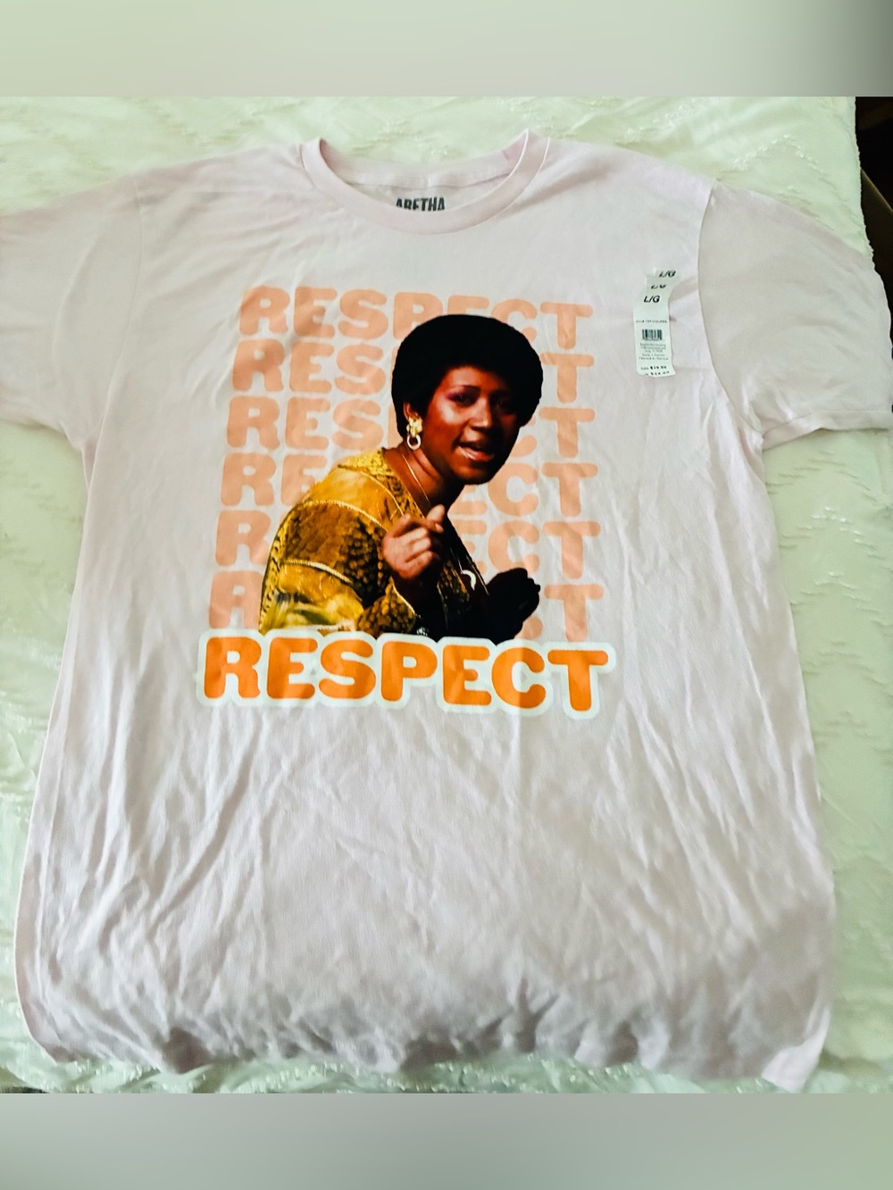 Aretha 'Respect' Graphic Tee - Light Pink unisex large. Disco retro